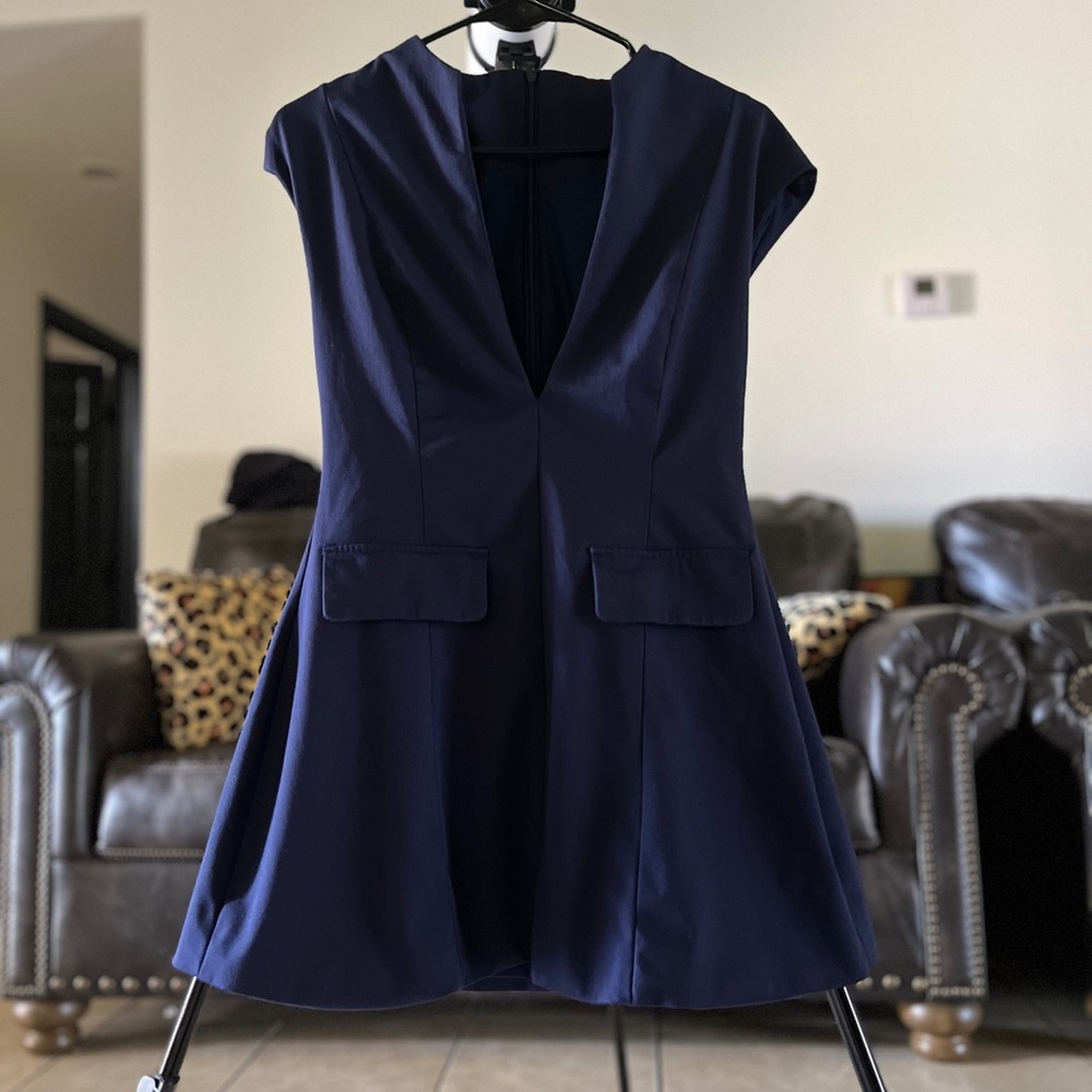 Mini navy blue dress with Deep v cut